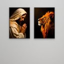 Ver imagem 6 de 2 Quadros Decorativos Jesus e o Leão da Tribo de Judá Sala Quarto Casa Escritório