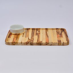 Petisqueira Retangular em Madeira Teca com Molheira de Porcelana - 4