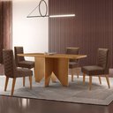 Ver imagem 1 de Mesa Evora 120 Mdf Canto Copo e com 4 Cadeiras Safira Veludo Marrom-naturalle-naturalle