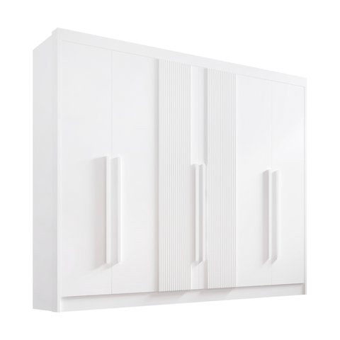 Guarda Roupa Casal Athos Ripado 6 Portas em Mdf Branco