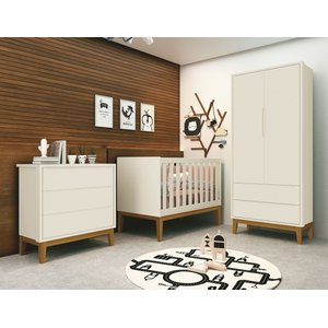 Jogo de Quarto para Bebê Completo 2 Portas Classic New Areia Fosco com Madeira - Reller