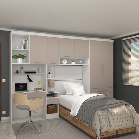 Quarto Modulado Solteiro 313cm 6 Portas 4 Gavetas Alpes Luciane