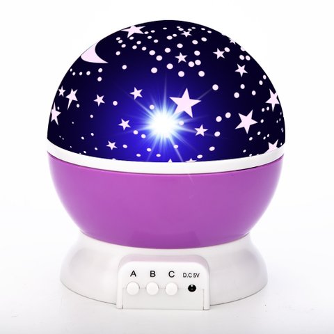 Luminária Projetor Led Lua Céu Estrelado Rgb 3000k Lilás Pilha Usb