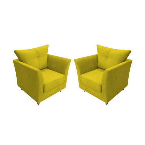 Kit 2 Poltronas Decorativa Isis Couro Amarelo Pés Madeira Mz Decor
