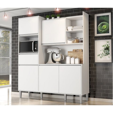 Cozinha Compacta Kit Isabel 5 Portas 1 Gaveta e Nicho P/ Microonda - Branco Ajl