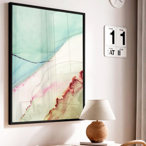 Quadro Decorativo Abstrato Mármore Azul Simples em Moldura Caixa Tacolado Moldura Trad 1cm Branca Se