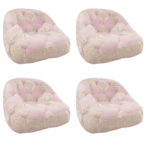Kit 04 Poltrona Paloma Pé Plástico Suede Bege Rosado e Suede Rosa Bebê