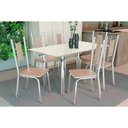 Ver imagem 1 de Conjunto: Mesa de Cozinha Elba Tampo Madeirado C/ Vidro 160cm e 6 Cadeiras Florença Cromada/off