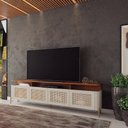 Ver imagem 1 de Rack Bend 180 cm Porta Sextavada Incolar Luna e Cedro com Pé Dourado