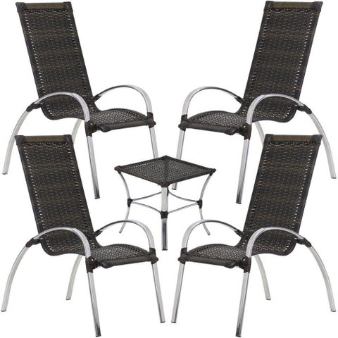 Jogo de Mesa e Cadeiras de Alumínio em Fibra Trama Original Pedra Ferro