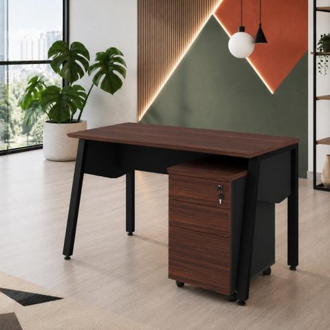 Escrivaninha Escritório Tampo Chanfrado 120cm x 60cm com Gaveteiro Móvel 3 Gavetas F5 Office Cor: