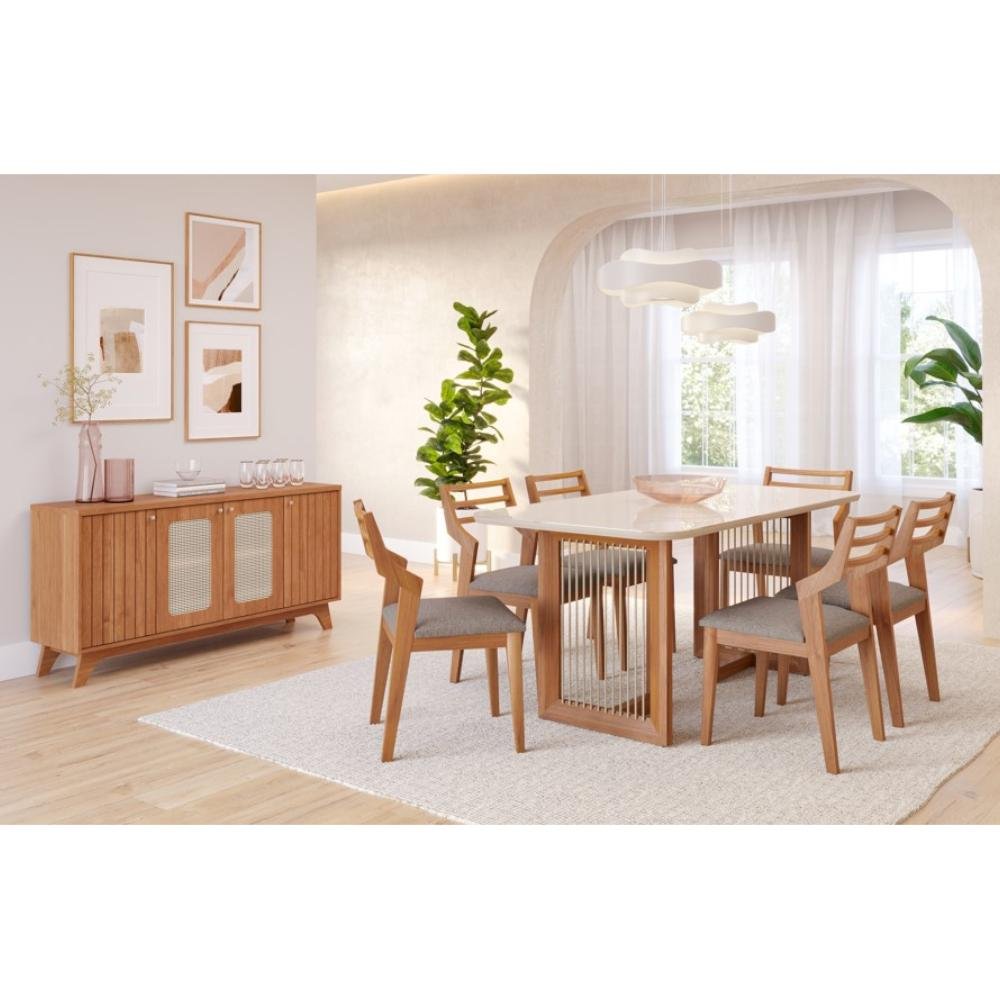 Conjunto de Mesa Cimol Régia 180x90cm com 6 Cadeiras Damasco - Madeira/cinza - 2