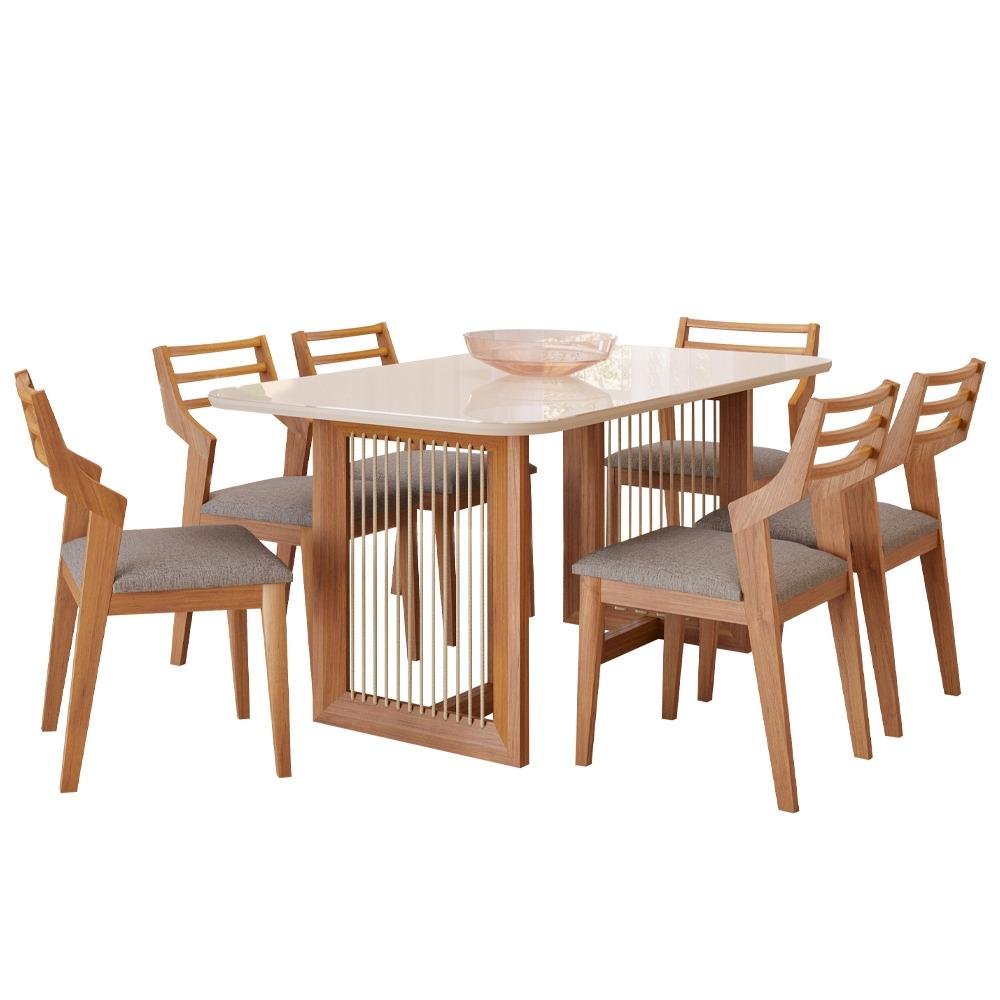 Conjunto de Mesa Cimol Régia 180x90cm com 6 Cadeiras Damasco - Madeira/cinza - 1