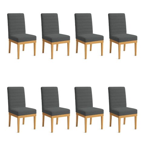 Kit 8 Cadeiras de Jantar Solana Boucle Grafite Base de Madeira - Pallazio