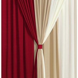 Cortina para Varão Jussara 3 Metros x 2,80 Metros Alt. Tecido Malha Gel - Vermelho/Palha - 4