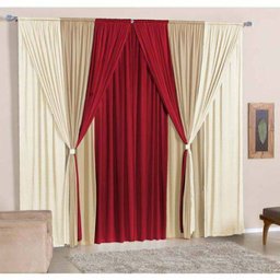 Cortina para Varão Jussara 3 Metros x 2,80 Metros Alt. Tecido Malha Gel - Vermelho/Palha - 3