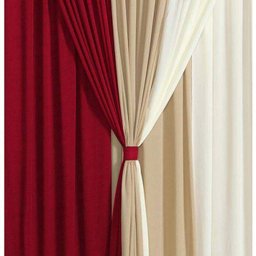 Cortina para Varão Jussara 3 Metros x 2,80 Metros Alt. Tecido Malha Gel - Vermelho/Palha - 2