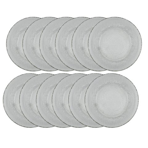 Conjunto 12 Pratos Fundo Vidro Transparente Forjado