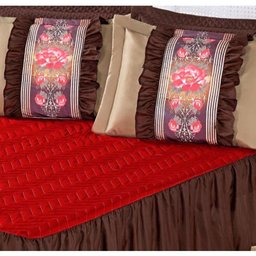 Colcha Casal Queen Bia 03 Peças Estampado com Babado - Vermelho - 6