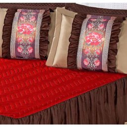 Colcha Casal Queen Bia 03 Peças Estampado com Babado - Vermelho - 2