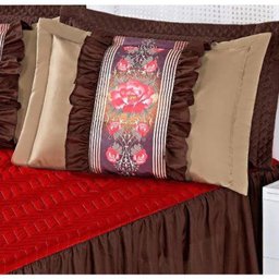 Colcha Casal Queen Bia 03 Peças Estampado com Babado - Vermelho - 4