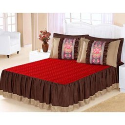 Colcha Casal Queen Bia 03 Peças Estampado com Babado - Vermelho - 1