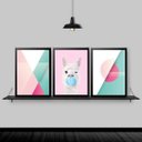 Ver imagem 1 de Kit 3 Quadros Abstratos Lhama Chiclete 33x24cm - com vidro:Madeira preta
