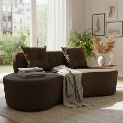 Sofá 3 Lugares Orgânico Curvo Madrid 180cm Veludo Marrom