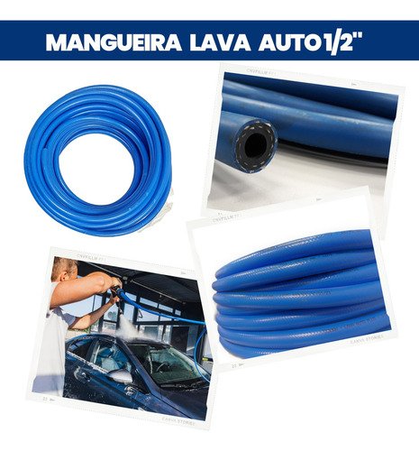 Mangueira Lava Auto Bomba Pistão 1000psi 1/2 20 Metros Azul - 4