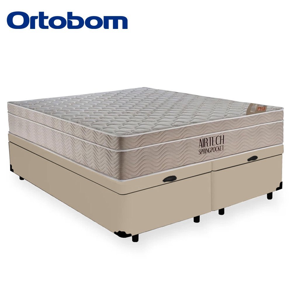 Cama Box Baú Queen Suede Bipartido + Colchão Ortobom Airtech Molas Ensacadas 65x158x198 - 5