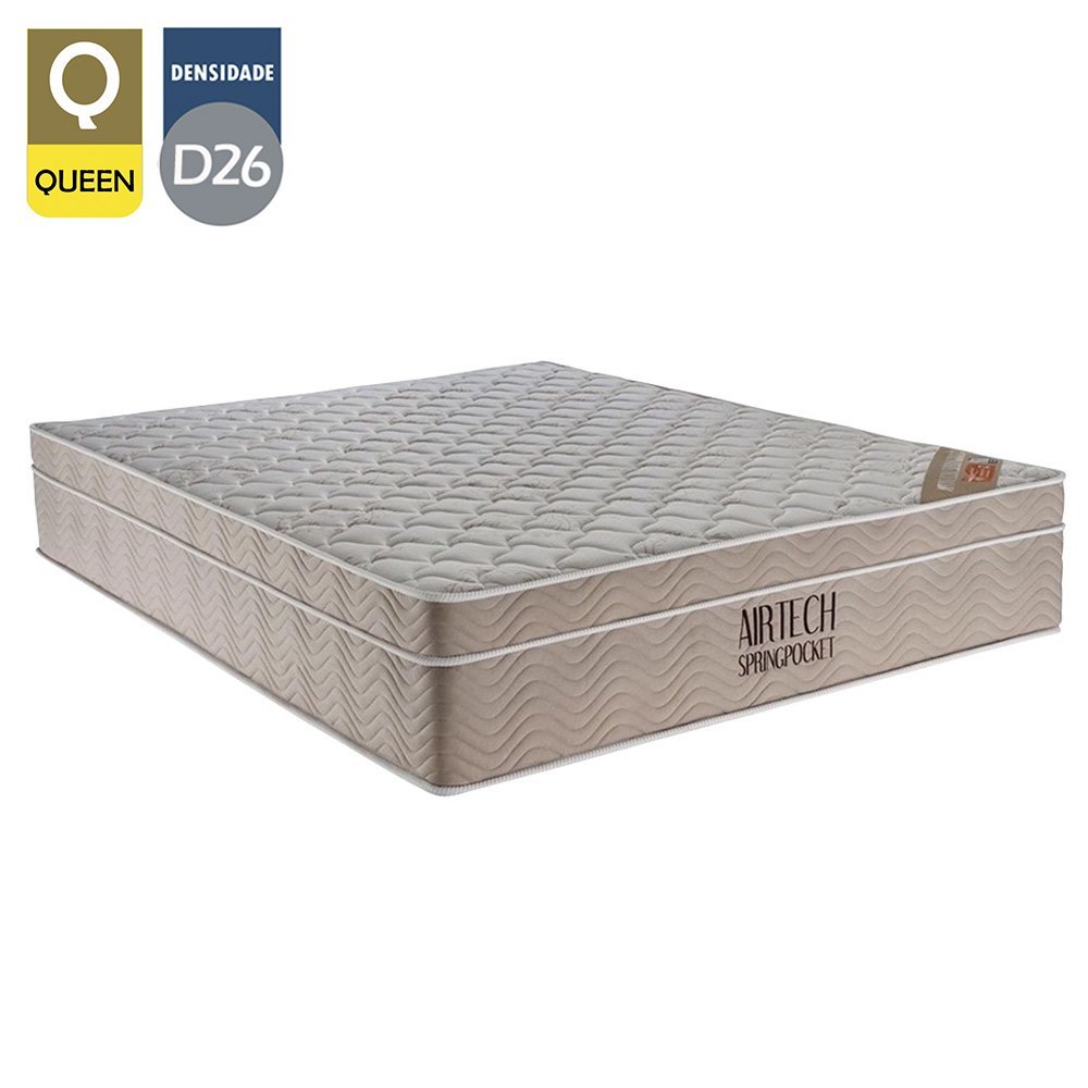 Cama Box Baú Queen Suede Bipartido + Colchão Ortobom Airtech Molas Ensacadas 65x158x198 - 2