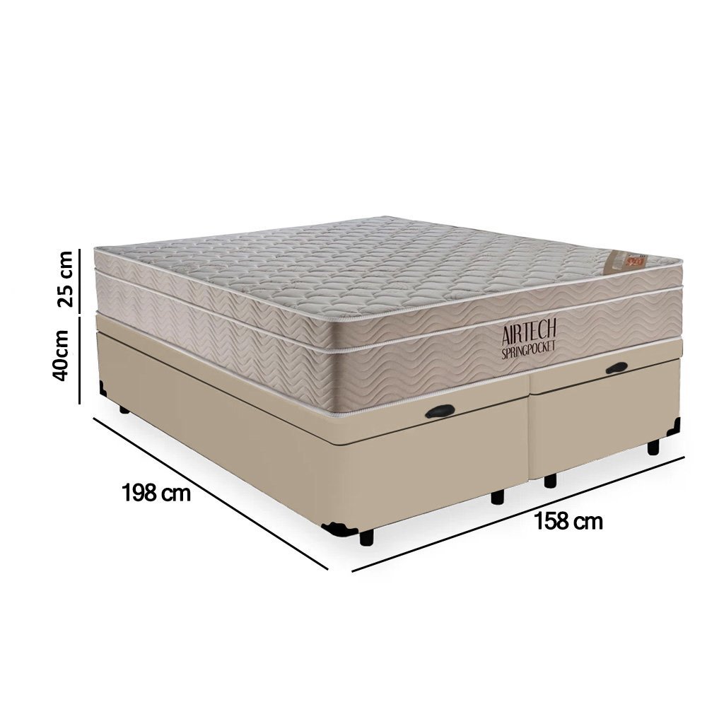 Cama Box Baú Queen Suede Bipartido + Colchão Ortobom Airtech Molas Ensacadas 65x158x198 - 3