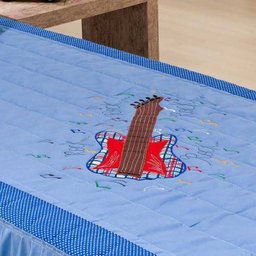 Colcha Solteiro Milano 02 Peças com Porta Travesseiro tema Guitarra - Azul - 3