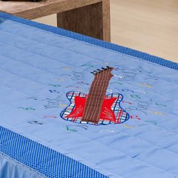 Colcha Solteiro Milano 02 Peças com Porta Travesseiro tema Guitarra - Azul - 5