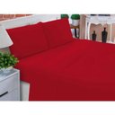 Ver imagem 1 de Jogo De Lençol Casal Padrão Liso Pati 04 Peças Tecido Microfibra - Vermelho