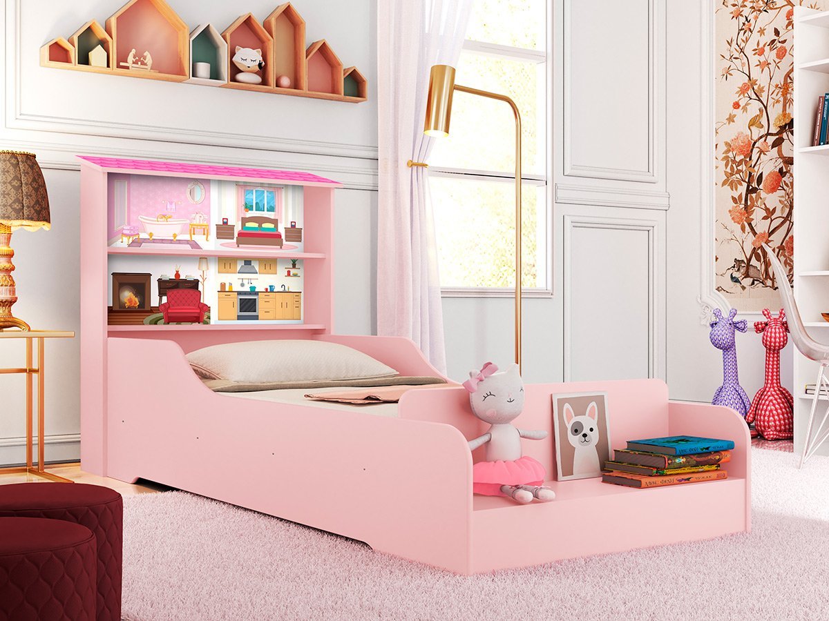 Cama Infantil Casa de Boneca com Cama Auxiliar e Luz/LED Pura