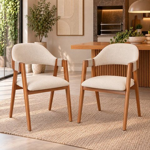 Kit 2 Cadeiras de Jantar Madeira Maciça Encosto Laminado e Corda Artesanal Aurora Espresso Móveis
