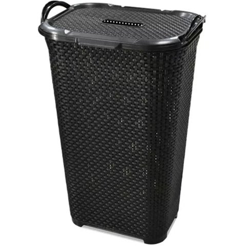Kit C/ 2 Cesto de Roupas Rattan Tampa Basculada com Alça 50l