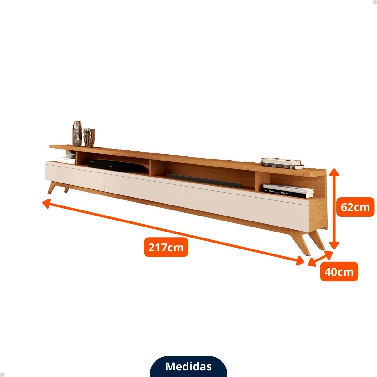 Rack para Sala Tv até 85 Polegadas com 3 Gavetas - Mod.2036 Cor:nature/off White - 7