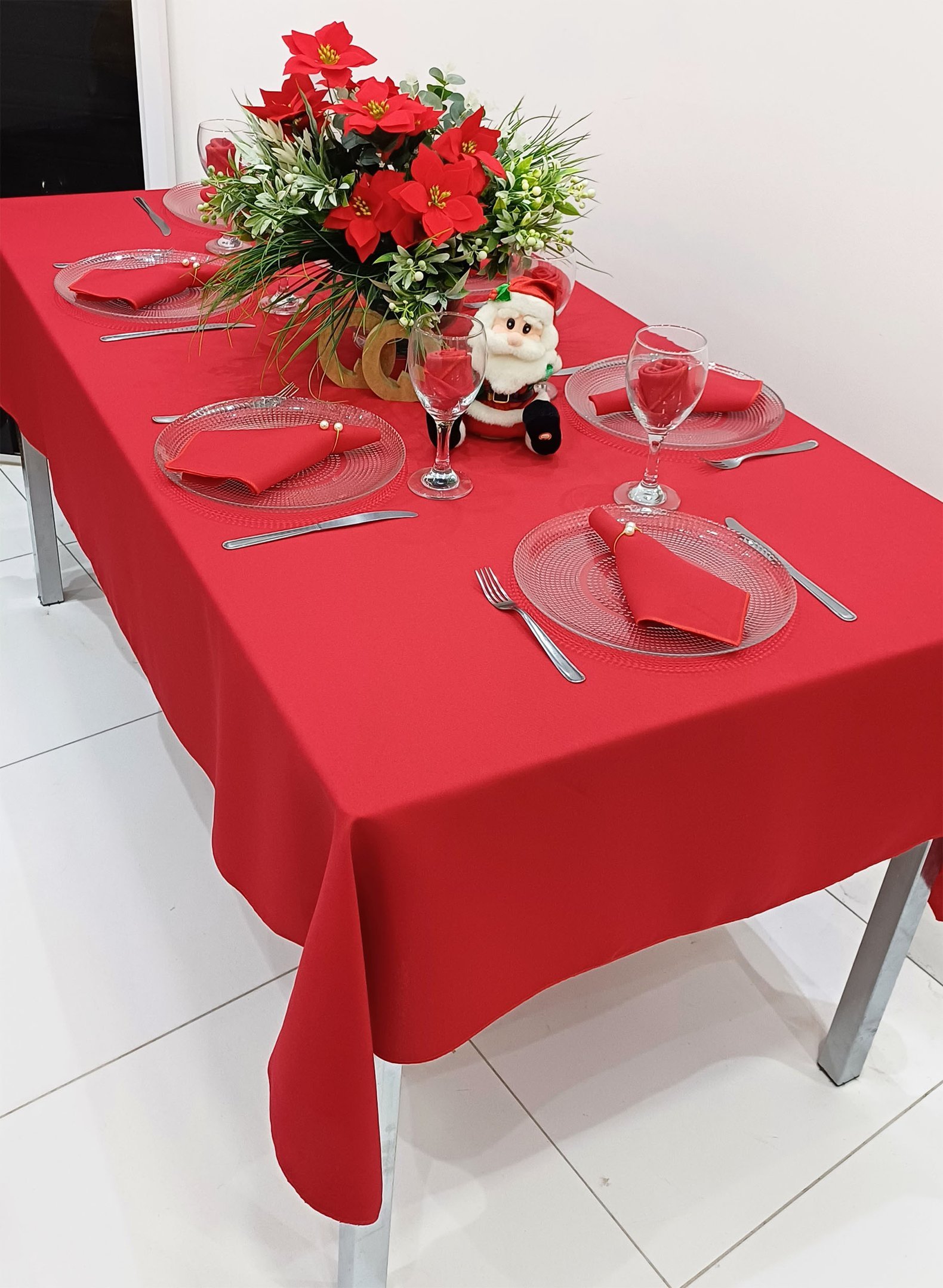 Toalha de Mesa 6 Cadeiras C/ Guardanapo Vermelho Natal