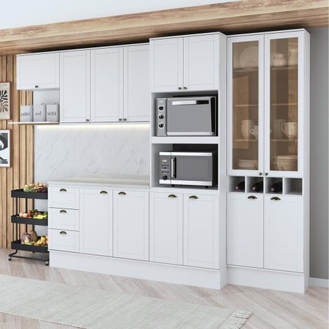 Cozinha Milla Smooth One 14 Portas 3 Gavetas MDF Branco Móveis Carraro