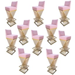 Kit 10 Banquetas Luma Base de Ferro Sued Rosa Bebê - D'classe Decor - 1
