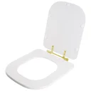 Ver imagem 2 de Assento Sanitário Poliéster Elite Branco para vaso Celite Com Ferragem Dourada