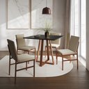 Ver imagem 1 de Conjunto de Jantar Mesa Mônaco 90cm Tampo Preto com 4 Cadeiras Bege Base Cobre