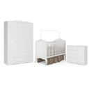 Ver imagem 1 de Quarto Infantil Completo Harmonia Guarda Roupa 4 Portas, Comoda 1 Porta e Berço Branco - Permobili