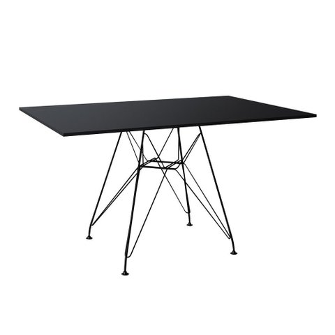 Mesa Eiffel Retangular 120x75 Tampo De Madeira Preto Com Base De Ferro Preto