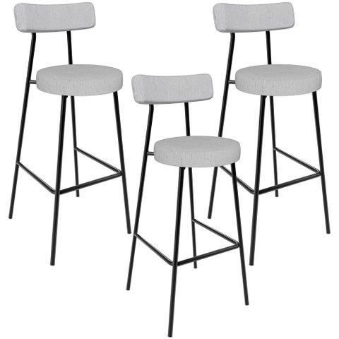 Kit 03 Banquetas Altas Cozinha Bar Sala De Jantar Em Aço Milão L02 Linho Cinza - Lyam Decor