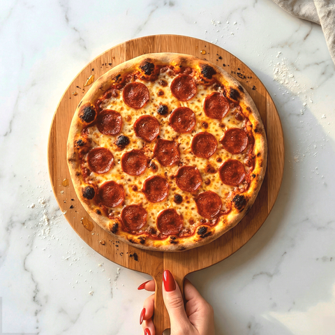 Tábua 30 cm Servir Pizza Madeira Eucalipto Maciça Corte Churrasco Frios Petisco Redonda Cabo Alça