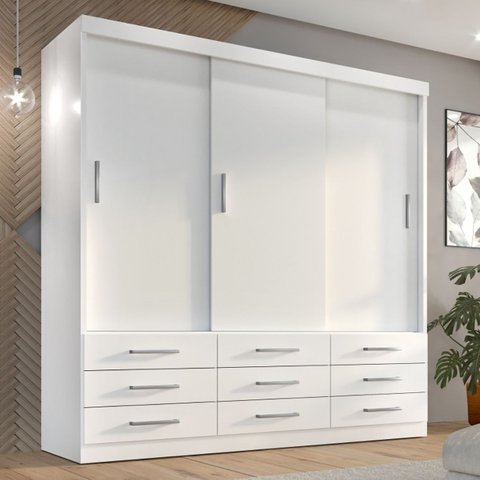 Guarda-Roupa Casal 3 Portas Correr 9 Gavetas Capri
