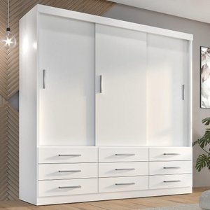Guarda Roupa Casal Capri 3 Portas Correr 9 Gavetas